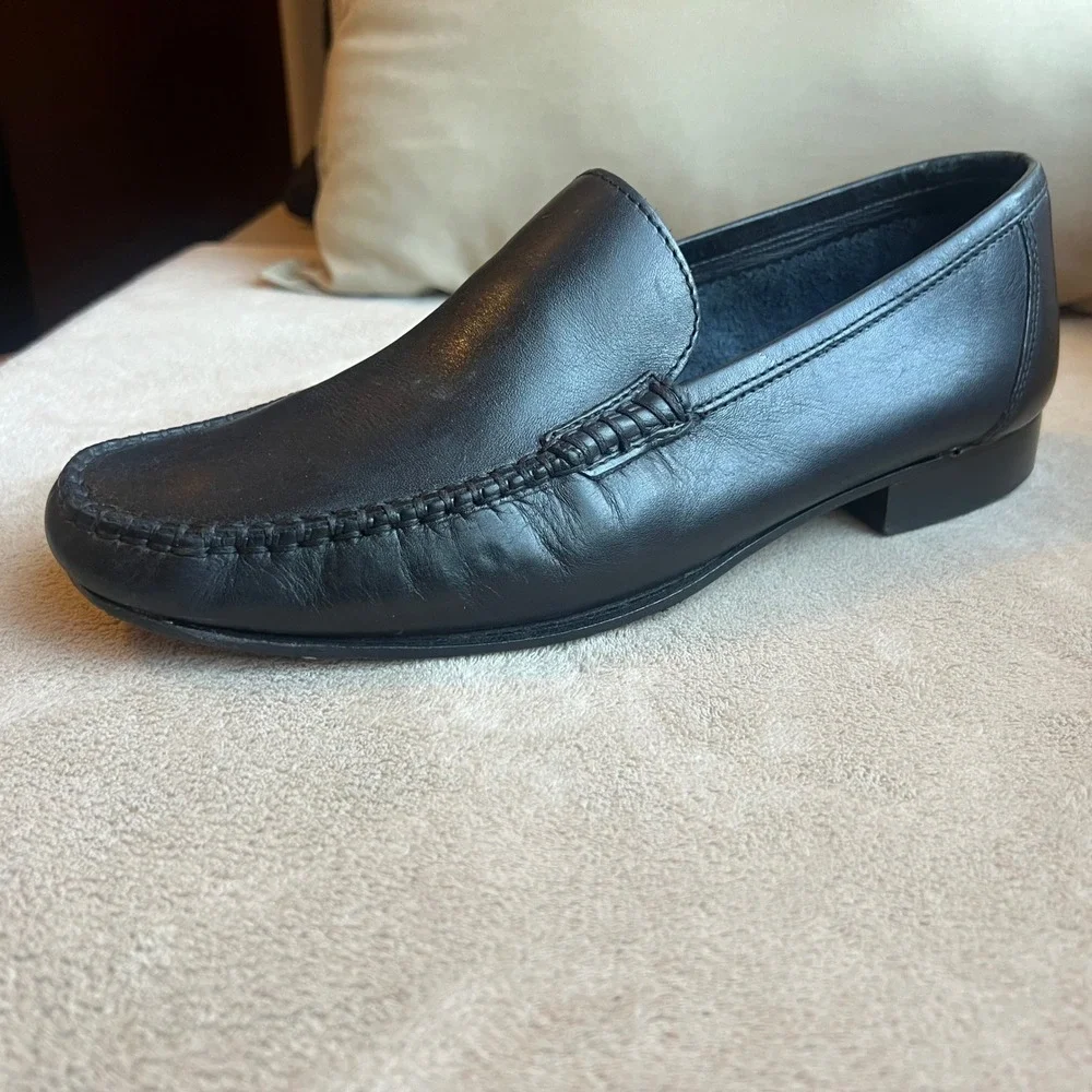 Pugnaloni Men 9-9.5‎ EU 42 Black Leather Loafers Classic Slip On Shoes Italy